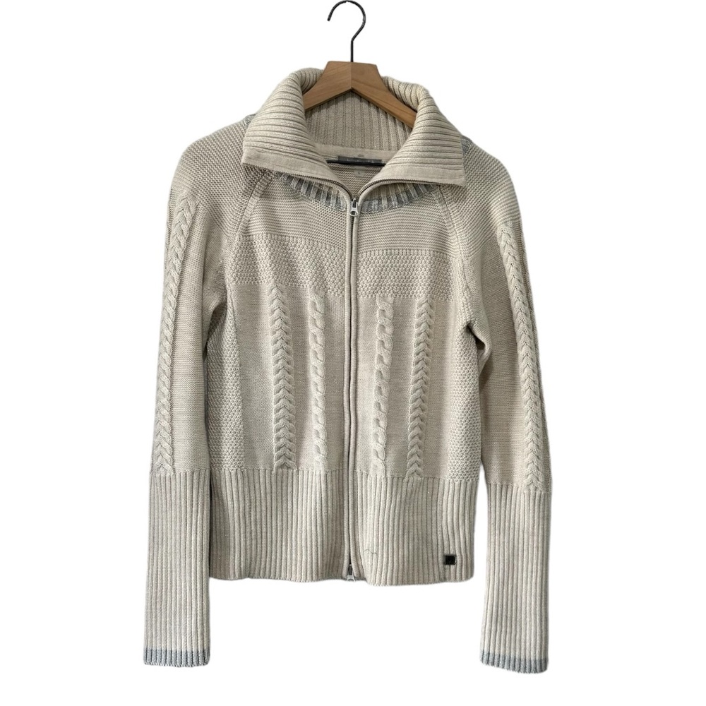 Smartwool Cream Grayish Blue Detail Two Way Zip Turtleneck Sweater